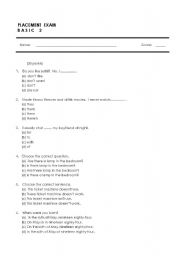 English worksheet: Basic Exam 1/4 pages