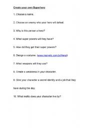 English worksheet: Create your own super hero