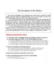 English Worksheet: The invention of the brakes