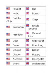 English Worksheet: Matching Exercise - English and American words