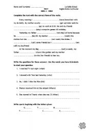 English Worksheet: Simple Past Test!!!!