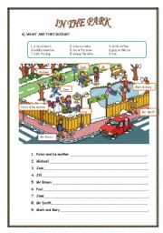 English Worksheet: IN THE PARK/ WHAT ARE THEY DOING?