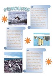 English Worksheet: Penguins = Interesting reading with follow up questions (2 pages)