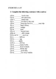 English Worksheet: a  and an