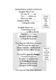 English Worksheet: Song IMAGINE by John Lennon