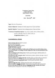 English Worksheet: Prepositions -  lesson plan