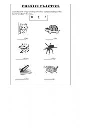 English worksheet: phonics consonants s, m, t