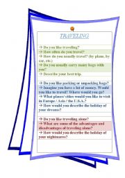 English Worksheet: Traveling - questions to discuss