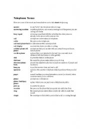 English Worksheet: Telephone Vocabulary
