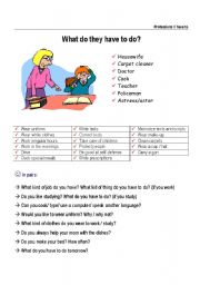 English Worksheet: What do they have to do? - professions + have to