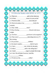 English Worksheet: Some and any - fill in the blanks
