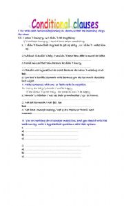 English worksheet: conditional clauses