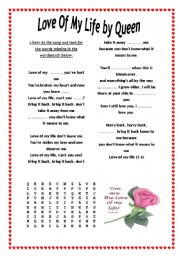 English Worksheet: LOVE OF MY LIFE BY QUEEN -SONG FOR BEGINNERS