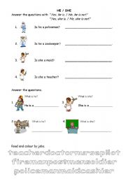 English Worksheet: He or She