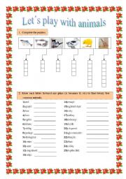 English Worksheet: Lets play with animals