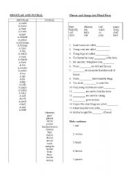 English worksheet: Singular and Plural worksheet exercise