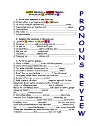 English Worksheet: REVIEW Subject Pronouns vs. Object Pronouns vs. Possessive Pronouns 3