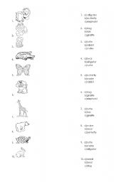 English worksheet: coloring and multiple choice for animals