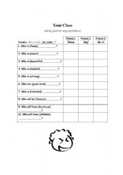 English worksheet: Your Class - Superlative Survey