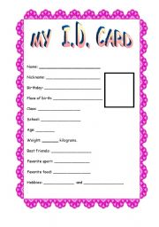 English Worksheet: My ID CARD