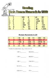 English Worksheet: Reading Roman Numerals