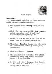 English worksheet: Book project