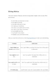 English Worksheet: Giving Advice and Making Suggestions