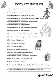 English Worksheet: Bookquest SPRING LV2 3me