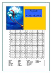 English worksheet: PLACES - WORD SEARCH