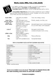 English Worksheet: Much, many, little, few, a lot, plenty