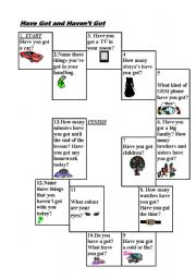 English Worksheet: Have Got game board