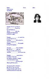 English worksheet: lyrics IMAGINE John Lennon