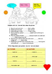 English Worksheet: Complete with his - her