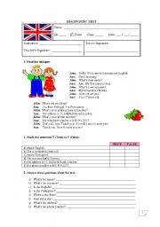 English Worksheet: Diagnostic test