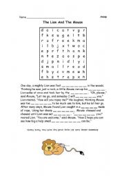 English Worksheet: The Lion and the Mouse fable 