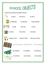 English Worksheet: school objects/ indefinite article/ numbers