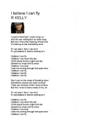 English Worksheet: lyrics I believe I can fly R kelly 