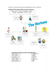 English Worksheet: Meet The Nortons, cool activity to practice family vocabulary and possessives