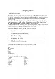 English worksheet: Reading Comprehension text