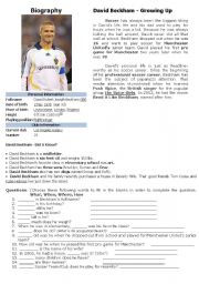 English Worksheet: Biography (David Beckham)