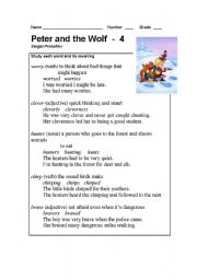 English Worksheet: Peter and the Wolf Part - 4