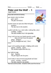 English Worksheet: Peter and the Wolf Part - 1