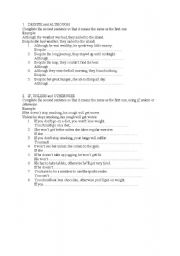 English Worksheet: Despite, although, otherwise