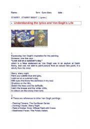 English Worksheet: reading skill Song Starry Night by Don McLean