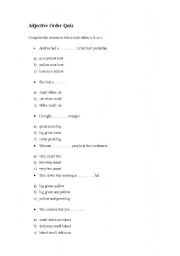 English worksheet: Adjective order quizz
