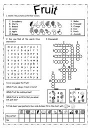 English Worksheet: Fruit B/W