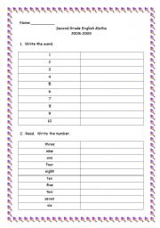 English worksheet: Numbers 1-10