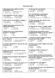 English Worksheet: the movie quiz answers