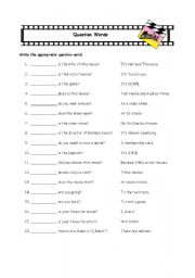 English Worksheet: Question Words