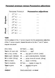 English worksheet: Personal pronouns versus possessive adjectives